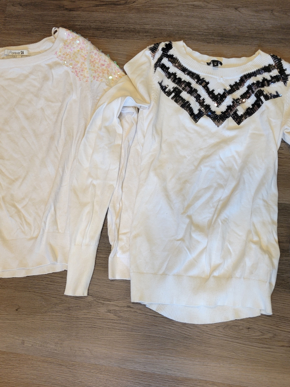 2 Women's White Sequin-Embellished Sweaters